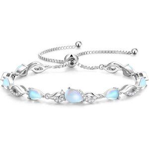 Teardrop Silver Birthstone Tennis Bracelet 9x7mm Gemstone - 06-Moonstone